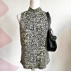 Green Leopard Print Turtleneck Top,‎ Y2K, Grunge, Edgy, Retro, Large